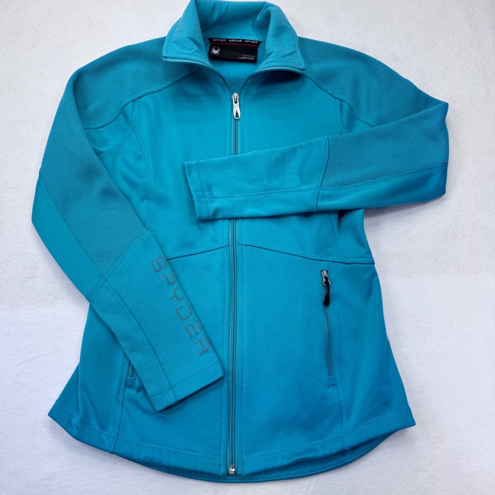 Spyder Womens Full Zip Performance Jacket Turquoise Blue Waffle Knit Size Small